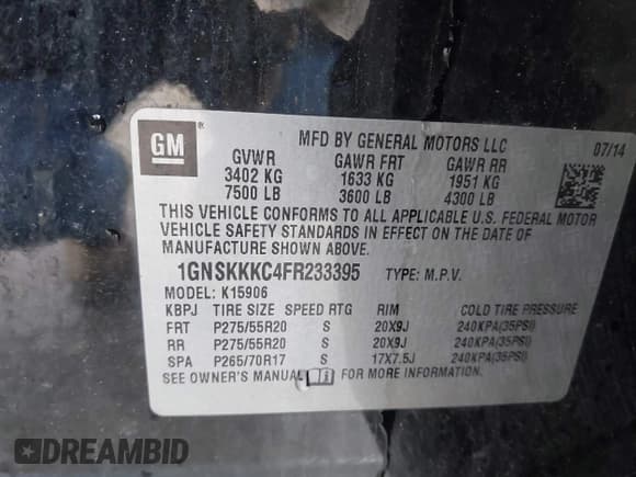 ✅ 2015 Chevrolet Suburban LTZ • VIN: 1GNSKKKC4FR233395 • Лот: 43828802. Опубликован ранее на IAAI с пробегом 188 520 миль. Бесплатный доступ к архиву аукционных продаж из США и подробный отчёт об истории автомобиля на DreamBid. Изображение 9.