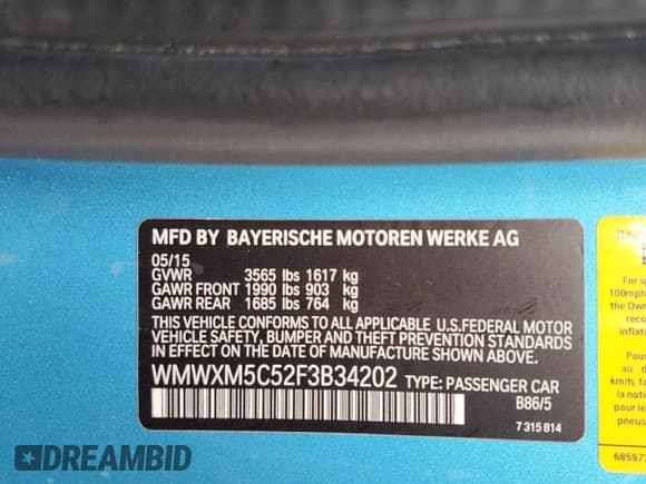✅ 2015 MINI Hardtop • VIN: WMWXM5C52F3B34202 • Lot: 85086755. Listed on Copart with 92,523 mi. Free auction sales archive from the USA and detailed vehicle history report at DreamBid. Image 12.