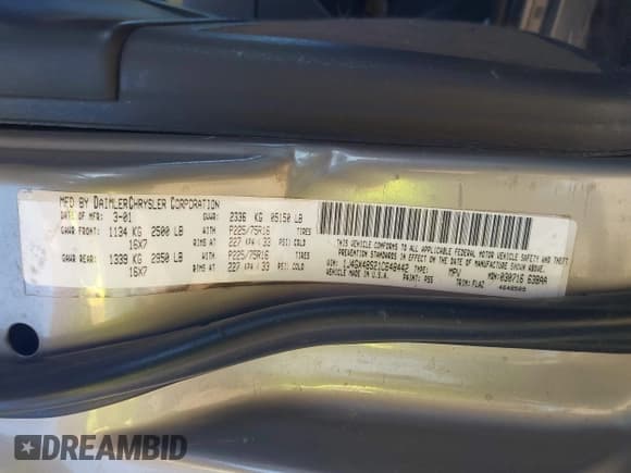 ✅ 2001 Jeep Grand Cherokee Laredo • VIN: 1J4GX48S21C648442 • Lot: 42023940. Listed on IAAI with 202,630 mi. Free auction sales archive from the USA and detailed vehicle history report at DreamBid. Image 9.