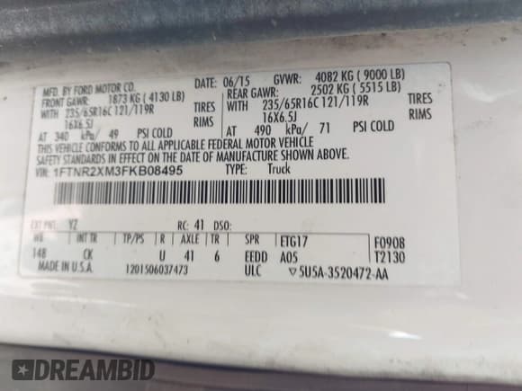 ✅ 2015 Ford Transit Cargo • VIN: 1FTNR2XM3FKB08495 • Lot: 42552135. Listed on IAAI with 235,461 mi. Free auction sales archive from the USA and detailed vehicle history report at DreamBid. Image 9.