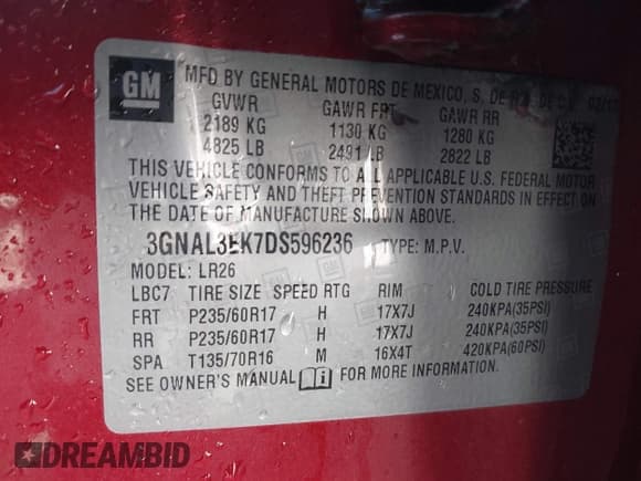 ✅ 2013 Chevrolet Captiva Sport LT • VIN: 3GNAL3EK7DS596236 • Lot: 42199634. Wystawiony na IAAI z przebiegiem 143 692 mil. Bezpłatny archiwum sprzedaży aukcyjnych z USA i szczegółowy raport historii pojazdu na DreamBid. Zdjęcie 9.
