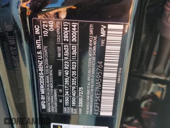 ✅ 2022 Mercedes-Benz GLS 450 • VIN: 4JGFF5KE7NA595764 • Lot: 81880835. Listed on Copart with 36,520 mi. Free auction sales archive from the USA and detailed vehicle history report at DreamBid. Image 13.