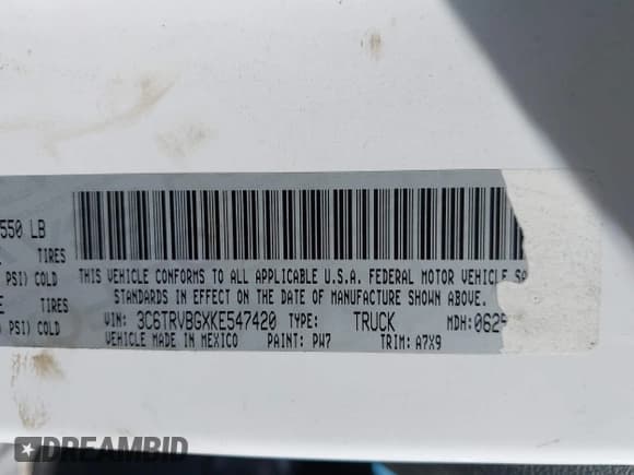 ✅ 2019 Ram ProMaster Cargo • VIN: 3C6TRVBGXKE547420 • Lot: 43372177. Listed on IAAI with 192,549 mi. Free auction sales archive from the USA and detailed vehicle history report at DreamBid. Image 9.
