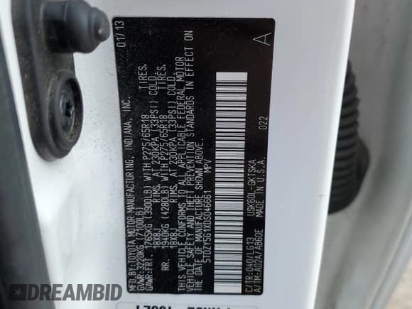 ✅ 2013 Toyota Sequoia SR5 • VIN: 5TDZY5G1XDS046661 • Лот: 78682314. Опубликован ранее на Copart с пробегом 227 281 миль. Бесплатный доступ к архиву аукционных продаж из США и подробный отчёт об истории автомобиля на DreamBid. Изображение 14.