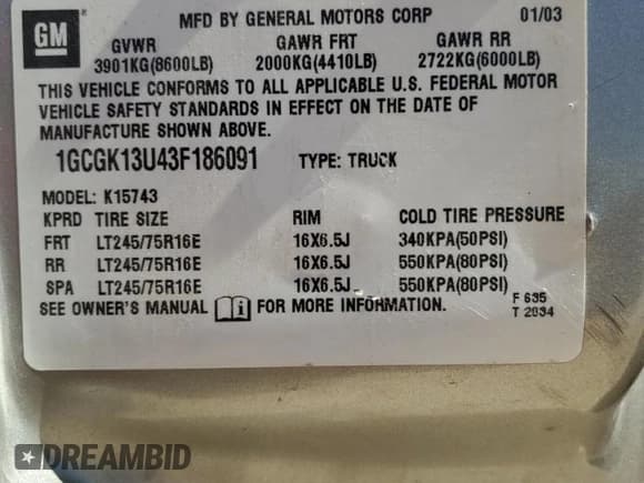 ✅ 2003 Chevrolet Silverado 1500HD LS • VIN: 1GCGK13U43F186091 • Лот: 72749684. Опубликован ранее на Copart с пробегом Не указан. Бесплатный доступ к архиву аукционных продаж из США и подробный отчёт об истории автомобиля на DreamBid. Изображение 13.