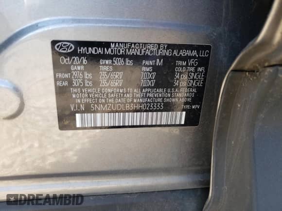 ✅ 2017 Hyundai Santa Fe 2.4L • VIN: 5NMZUDLB3HH023333 • Lot: 44595083. Wystawiony na Copart z przebiegiem 80 385 mil mil. Skorzystaj z bezpłatnego archiwum sprzedaży aukcyjnych z USA i zobacz szczegółowy raport historii pojazdu na DreamBid. Zdjęcie 15.