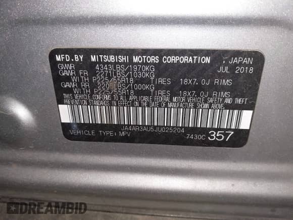 2018 Mitsubishi Outlander ES with VIN JA4AR3AU5JU025204, listed as a IAAI auction lot 41523532 with 128,651 mi miles and . Bid and sale history available at DreamBid. Image 9.