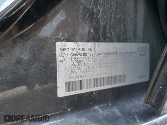 ✅ 2012 Audi A4 Premium Plus • VIN: WAUFFAFL9CA047605 • Lot: 91430595. Listed on Copart with 101,949 mi. Free auction sales archive from the USA and detailed vehicle history report at DreamBid. Image 12.