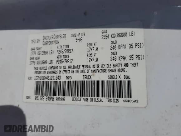 ✅ 2006 Dodge 1500 SLT • VIN: 1D7HU16N46J211243 • Лот: 54588495. Размещён на Copart с пробегом 116 586 миль миль. Получите бесплатный доступ к архиву аукционных продаж из США и посмотрите подробный отчёт об истории автомобиля на DreamBid. Изображение 12.