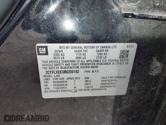 ✅ 2011 GMC Terrain SLT-2 • VIN: 2CTFLXEC9B6356152 • Lot: 42131430. Listed on IAAI with 189,768 mi. Free auction sales archive from the USA and detailed vehicle history report at DreamBid. Image 9.