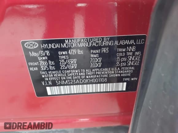 ✅ 2019 Hyundai Santa Fe SE • VIN: 5NMS23AD0KH001108 • Лот: 43396108. Опубликован ранее на IAAI с пробегом 90 967 миль. Бесплатный доступ к архиву аукционных продаж из США и подробный отчёт об истории автомобиля на DreamBid. Изображение 9.