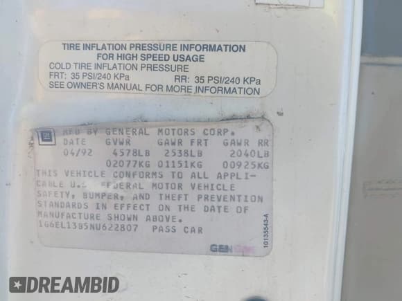 ✅ 1992 Cadillac Eldorado • VIN: 1G6EL13B5NU622807 • Лот: 42664154. Опубликован ранее на IAAI с пробегом 158 613 миль. Бесплатный доступ к архиву аукционных продаж из США и подробный отчёт об истории автомобиля на DreamBid. Изображение 9.