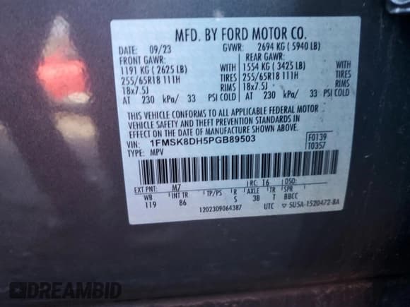 ✅ 2023 Ford Explorer XLT • VIN: 1FMSK8DH5PGB89503 • Lot: 91488445. Wystawiony na Copart z przebiegiem 64 639 mil. Bezpłatny archiwum sprzedaży aukcyjnych z USA i szczegółowy raport historii pojazdu na DreamBid. Zdjęcie 13.