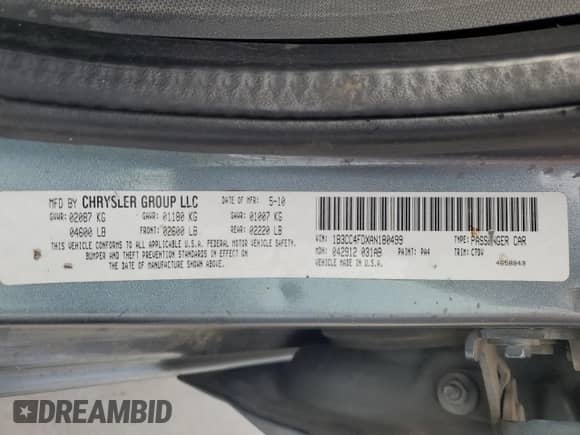 2010 Dodge Avenger SXT с VIN 1B3CC4FDXAN180499, выставлен на аукционе Copart как лот 67481855 с пробегом Не указан миль и Списание • Salvage title. История ставок и продаж доступна на DreamBid. Изображение 13.