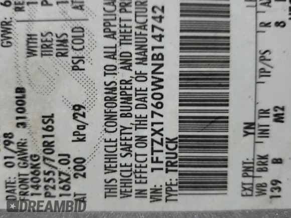 ✅ 1998 Ford F-150 • VIN: 1FTZX1760WNB14742 • Lot: 92538665. Listed on Copart with Not provided. Free auction sales archive from the USA and detailed vehicle history report at DreamBid. Image 12.