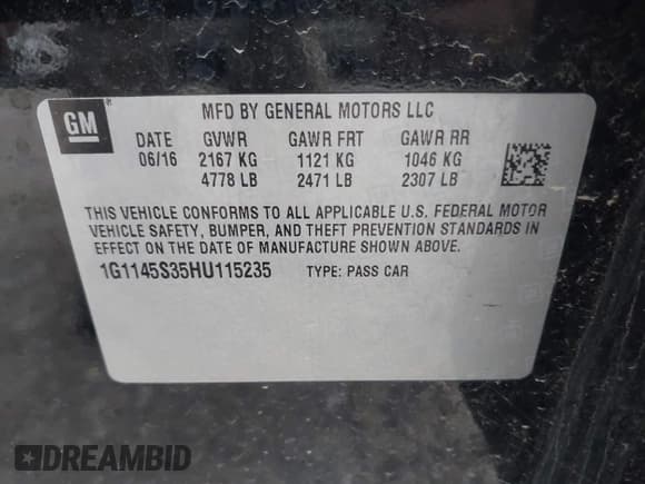 ✅ 2017 Chevrolet Impala Premier • VIN: 1G1145S35HU115235 • Lot: 43498163. Listed on IAAI with 101,561 mi. Free auction sales archive from the USA and detailed vehicle history report at DreamBid. Image 9.