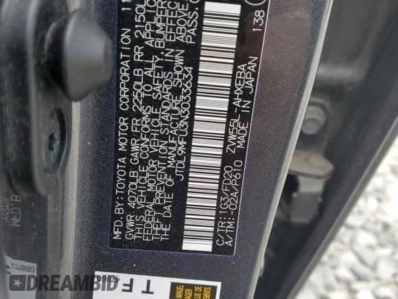 2022 Toyota Prius LE with VIN JTDL9MFU3N3033634, listed as a Copart auction lot 66194695 with Not provided miles and Salvage title. Bid and sale history available at DreamBid. Image 12.