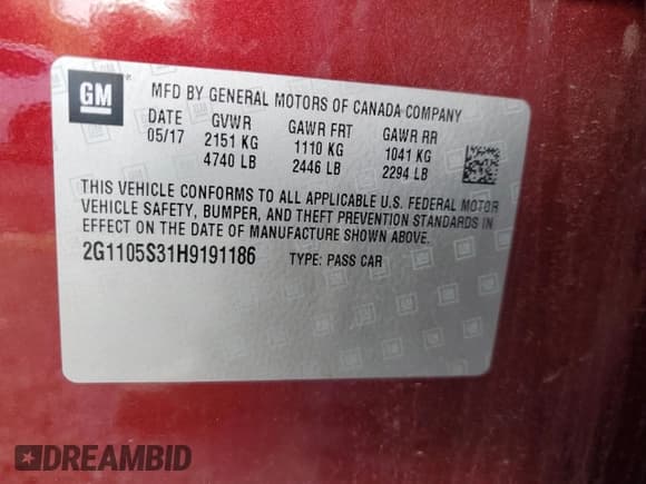 ✅ 2017 Chevrolet Impala LT • VIN: 2G1105S31H9191186 • Лот: 70100044. Опубликован ранее на Copart с пробегом 107 937 миль. Бесплатный доступ к архиву аукционных продаж из США и подробный отчёт об истории автомобиля на DreamBid. Изображение 12.