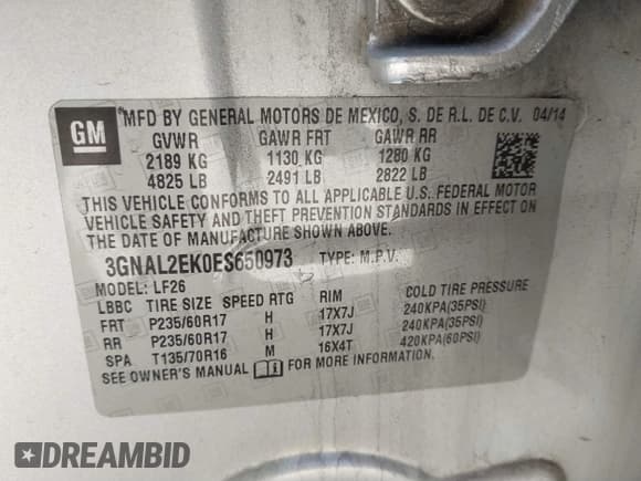 ✅ 2014 Chevrolet Captiva Sport LS • VIN: 3GNAL2EK0ES650973 • Lot: 41289525. Wystawiony na IAAI z przebiegiem 141 093 mil. Bezpłatny archiwum sprzedaży aukcyjnych z USA i szczegółowy raport historii pojazdu na DreamBid. Zdjęcie 9.