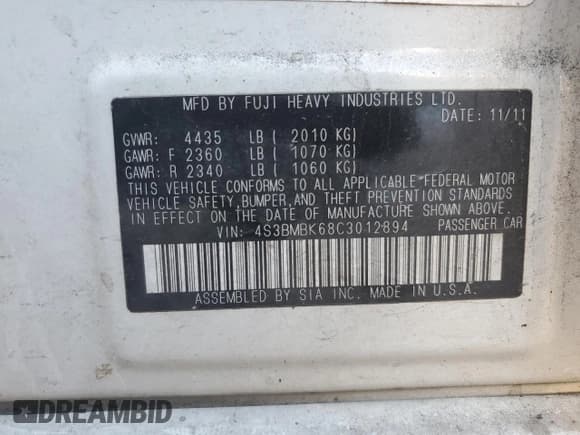 ✅ 2012 Subaru Legacy Limited • VIN: 4S3BMBK68C3012894 • Lot: 93486615. Wystawiony na Copart z przebiegiem 171 660 mil. Bezpłatny archiwum sprzedaży aukcyjnych z USA i szczegółowy raport historii pojazdu na DreamBid. Zdjęcie 13.