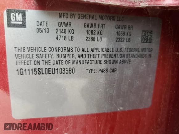 ✅ 2014 Chevrolet Impala LT • VIN: 1G1115SL0EU103580 • Лот: 65726154. Опубликован ранее на Copart с пробегом 85 662 миль. Бесплатный доступ к архиву аукционных продаж из США и подробный отчёт об истории автомобиля на DreamBid. Изображение 14.