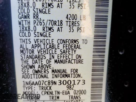 ✅ 2009 Nissan Titan XE • VIN: 1N6AA07C89N300173 • Лот: 69127945. Опубликован ранее на Copart с пробегом 113 967 миль. Бесплатный доступ к архиву аукционных продаж из США и подробный отчёт об истории автомобиля на DreamBid. Изображение 13.