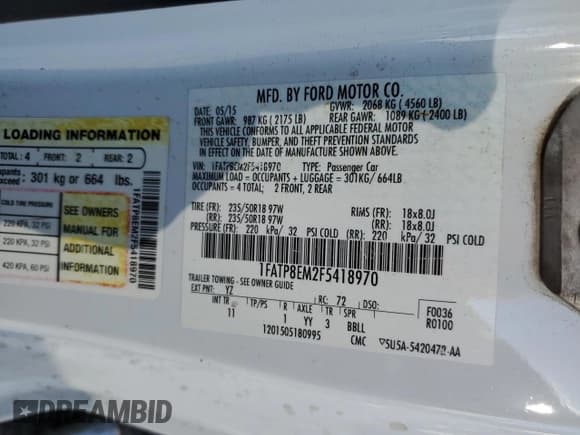 ✅ 2015 Ford Mustang V6 • VIN: 1FATP8EM2F5418970 • Lot: 82271425. Wystawiony na Copart z przebiegiem 111 945 mil. Bezpłatny archiwum sprzedaży aukcyjnych z USA i szczegółowy raport historii pojazdu na DreamBid. Zdjęcie 12.