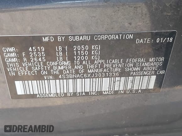 ✅ 2018 Subaru Legacy Premium • VIN: 4S3BNAC6XJ3031336 • Lot: 43291883. Wystawiony na IAAI z przebiegiem 58 586 mil. Bezpłatny archiwum sprzedaży aukcyjnych z USA i szczegółowy raport historii pojazdu na DreamBid. Zdjęcie 9.