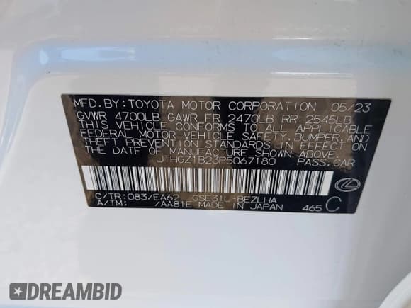 ✅ 2023 Lexus IS 350 F Sport • VIN: JTHGZ1B23P5067180 • Lot: 43835413. Listed on IAAI with 31,912 mi. Free auction sales archive from the USA and detailed vehicle history report at DreamBid. Image 9.