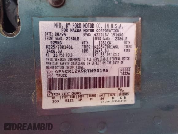 ✅ 1994 Mazda B-Series • VIN: 4F4CR12A9RTM90195 • Lot: 42341674. Wystawiony na IAAI z przebiegiem 120 646 mil. Bezpłatny archiwum sprzedaży aukcyjnych z USA i szczegółowy raport historii pojazdu na DreamBid. Zdjęcie 9.