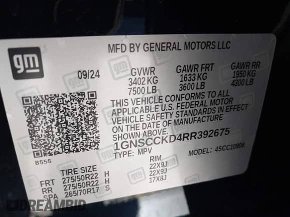 2024 Chevrolet Suburban LT z VIN 1GNSCCKD4RR392675, wystawiony jako IAAI lot #41424825 z przebiegiem 6 538 mil mil oraz . Historia ofert i sprzedaży dostępna na DreamBid. Obrazek 9.