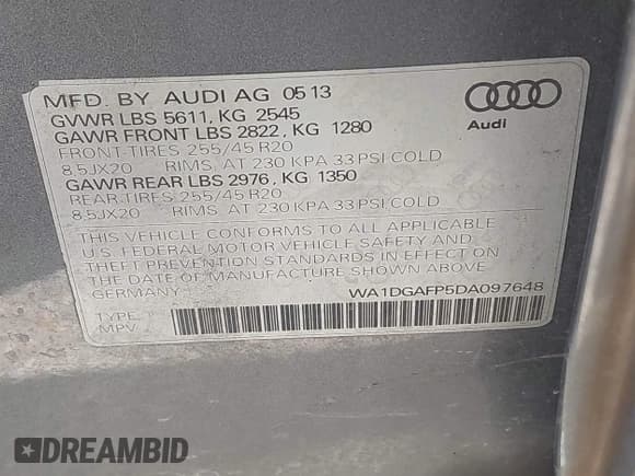 ✅ 2013 Audi Q5 Premium Plus • VIN: WA1DGAFP5DA097648 • Лот: 42291971. Опубликован ранее на IAAI с пробегом 214 531 миль. Бесплатный доступ к архиву аукционных продаж из США и подробный отчёт об истории автомобиля на DreamBid. Изображение 9.