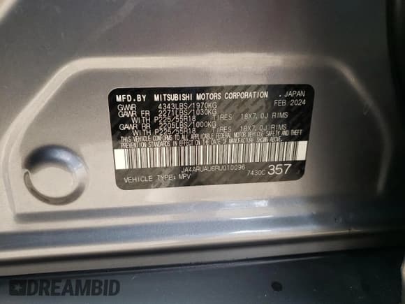 ✅ 2024 Mitsubishi Outlander S • VIN: JA4ARUAU6RU010096 • Лот: 93137045. Опубликован ранее на Copart с пробегом 22 489 миль. Бесплатный доступ к архиву аукционных продаж из США и подробный отчёт об истории автомобиля на DreamBid. Изображение 13.