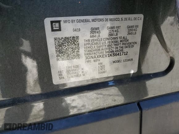 ✅ 2019 Chevrolet Equinox LT • VIN: 3GNAXKEV1KS641712 • Лот: 90409755. Опубликован ранее на Copart с пробегом 24 896 миль. Бесплатный доступ к архиву аукционных продаж из США и подробный отчёт об истории автомобиля на DreamBid. Изображение 13.