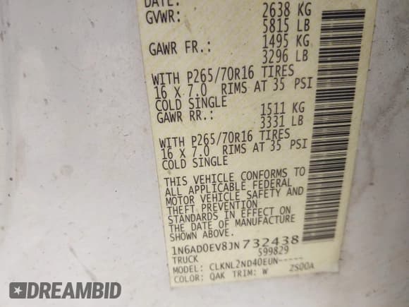 ✅ 2018 Nissan Frontier SV • VIN: 1N6AD0EV8JN732438 • Lot: 42597695. Listed on IAAI with 107,416 mi. Free auction sales archive from the USA and detailed vehicle history report at DreamBid. Image 9.