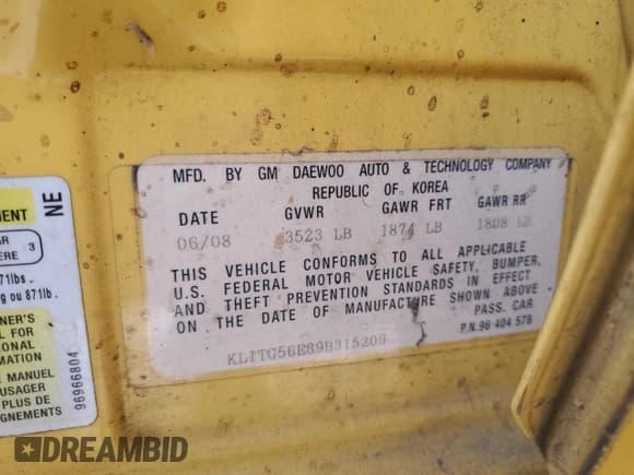 ✅ 2009 Chevrolet Aveo 2LT • VIN: KL1TG56E89B315209 • Lot: 81986725. Listed on Copart with Not provided. Free auction sales archive from the USA and detailed vehicle history report at DreamBid. Image 12.