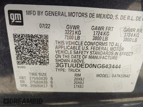 ✅ 2022 GMC Sierra 1500 SLT • VIN: 3GTUUDED0NG643444 • Лот: 41768605. Опубликован ранее на IAAI с пробегом 27 377 миль. Бесплатный доступ к архиву аукционных продаж из США и подробный отчёт об истории автомобиля на DreamBid. Изображение 9.