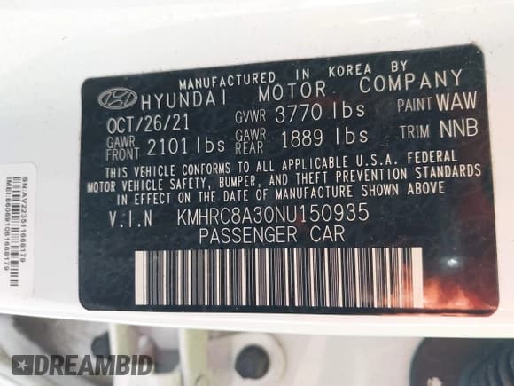 ✅ 2022 Hyundai Venue Limited • VIN: KMHRC8A30NU150935 • Lot: 41803560. Listed on IAAI with 31,756 mi. Free auction sales archive from the USA and detailed vehicle history report at DreamBid. Image 9.