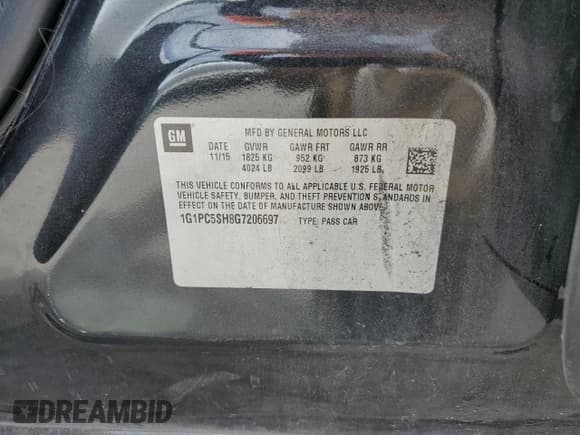 ✅ 2016 Chevrolet Cruze LS • VIN: 1G1PC5SH8G7206697 • Lot: 91025995. Listed on Copart with 164,578 mi. Free auction sales archive from the USA and detailed vehicle history report at DreamBid. Image 14.