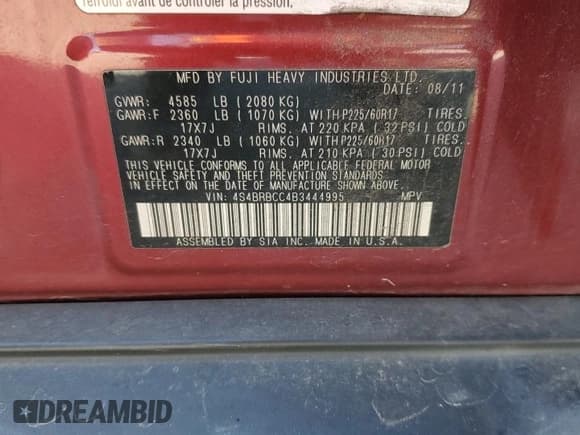 ✅ 2011 Subaru Outback Premium • VIN: 4S4BRBCC4B3444995 • Лот: 81080745. Опубликован ранее на Copart с пробегом 224 877 миль. Бесплатный доступ к архиву аукционных продаж из США и подробный отчёт об истории автомобиля на DreamBid. Изображение 12.