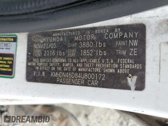 ✅ 2004 Hyundai Elantra GLS • VIN: KMHDN46D84U800172 • Lot: 57239785. Wystawiony na Copart z przebiegiem 348 229 mil. Bezpłatny archiwum sprzedaży aukcyjnych z USA i szczegółowy raport historii pojazdu na DreamBid. Zdjęcie 12.