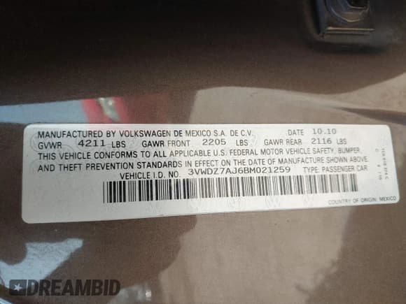 ✅ 2011 Volkswagen Jetta SE • VIN: 3VWDZ7AJ6BM021259 • Lot: 42964771. Listed on IAAI with 269,937 mi. Free auction sales archive from the USA and detailed vehicle history report at DreamBid. Image 9.