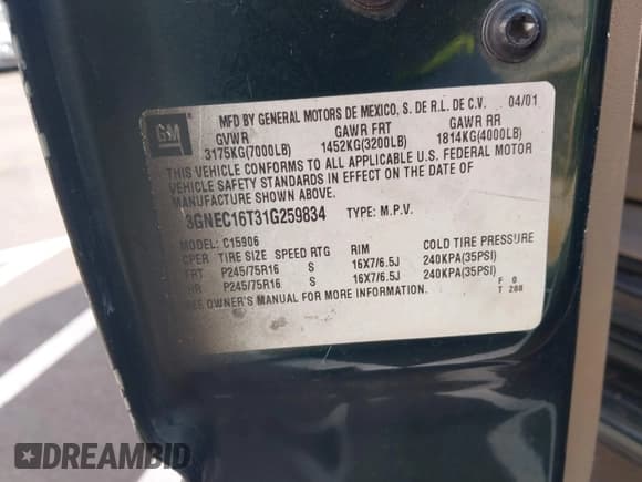 ✅ 2001 Chevrolet Suburban LS • VIN: 3GNEC16T31G259834 • Лот: 42445147. Опубликован ранее на IAAI с пробегом 349 017 миль. Бесплатный доступ к архиву аукционных продаж из США и подробный отчёт об истории автомобиля на DreamBid. Изображение 9.