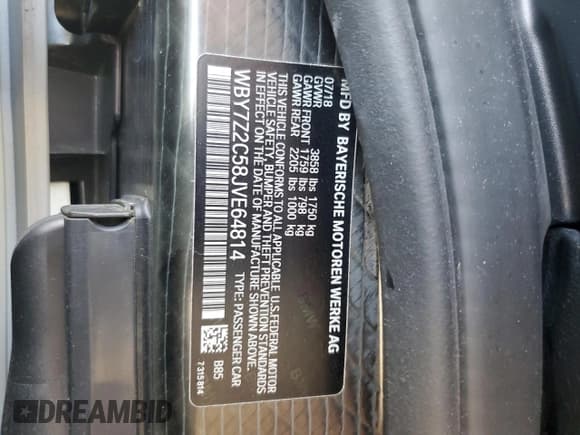 ✅ 2018 BMW i3 • VIN: WBY7Z2C58JVE64814 • Лот: 63661435. Опубликован ранее на Copart с пробегом 61 990 миль. Бесплатный доступ к архиву аукционных продаж из США и подробный отчёт об истории автомобиля на DreamBid. Изображение 12.