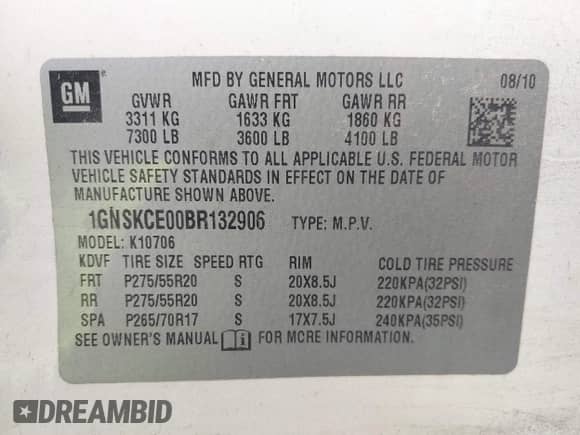 2011 Chevrolet Tahoe LTZ с VIN 1GNSKCE00BR132906, выставлен на аукционе IAAI как лот 42409323 с пробегом 201 558 миль миль и . История ставок и продаж доступна на DreamBid. Изображение 9.