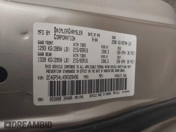 ✅ 2005 Chrysler Town & Country Touring • VIN: 2C4GP54L45R328496 • Lot: 43519240. Listed on IAAI with 170,882 mi. Free auction sales archive from the USA and detailed vehicle history report at DreamBid. Image 9.