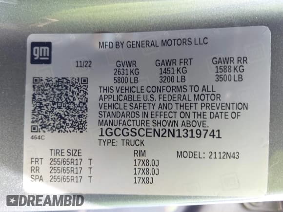 ✅ 2022 Chevrolet Colorado 2WD LT • VIN: 1GCGSCEN2N1319741 • Lot: 43089817. Listed on IAAI with 19,870 mi. Free auction sales archive from the USA and detailed vehicle history report at DreamBid. Image 9.