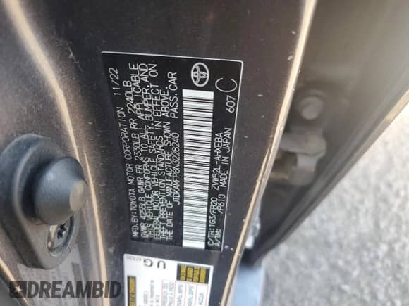 2022 Toyota Prius LE с VIN JTDKAMFP8N3228240, выставлен на аукционе Copart как лот 84977275 с пробегом Не указан миль и Списание • Salvage title. История ставок и продаж доступна на DreamBid. Изображение 12.