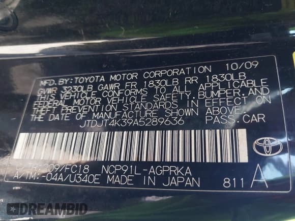 ✅ 2010 Toyota Yaris • VIN: JTDJT4K39A5289636 • Лот: 42808367. Опубликован ранее на IAAI с пробегом 103 848 миль. Бесплатный доступ к архиву аукционных продаж из США и подробный отчёт об истории автомобиля на DreamBid. Изображение 9.