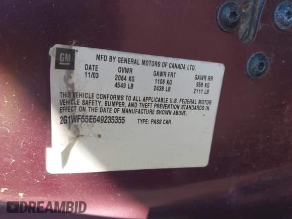 ✅ 2004 Chevrolet Impala • VIN: 2G1WF55E649235355 • Lot: 40881680. Listed on IAAI with 119,816 mi. Free auction sales archive from the USA and detailed vehicle history report at DreamBid. Image 9.